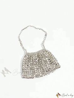 Bird in Bag - Shoulder Bag with Beaded Metallic Design Beaded Tote Shoulder Bag For Party, Silver Beaded Pouch Bag, Chic Silver Beaded Bag, Silver Beaded Clutch Shoulder Bag, Silver Beaded Shoulder Bag Clutch, Silver Beaded Rectangular Bag, Metallic Pattern, Metallic Design, Word Wrap