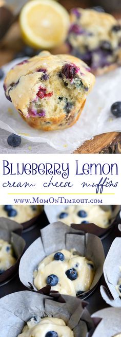 blueberry lemon cream cheese muffins with fresh blueberries