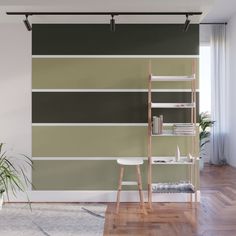 an empty room with a book shelf and bookshelf in the corner wall mural print