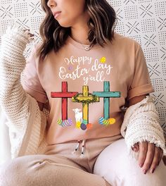 This "Happy Easter Y'all" design is the perfect tee to help you celebrate Easter! Ugly Christmas Sweater Couples, Easter Cute, Finishing School, Christmas Sweater Party, Ugly Christmas Sweater Party, Jesus Cross, Happy Easter Day, Perfect Couple, Jesus On The Cross