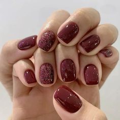 Christmas nails, red nails, short nails, buy, glitter nails, press on nails, squoval nails Maroon And Champagne Nails, Eyeshadow Diy, Nails Champagne, Nails Cream, Nails Dots, Maroon Nail, Coquette Diy, Nails Coquette, Nails Brush