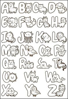 the alphabet with animals and letters coloring pages for kids to print out, including an animal theme