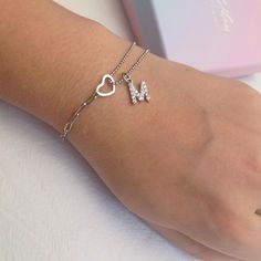 Personalized Initial Love Heart Sterling Silver Bracelet, dainty heart bracelet sterling silver,Silver Heart Bracelet Birthday Gift for Her,  Chain Length: 7.6inches These bracelets are suitable bridesmaid accessories and a perfect gift for anniversaries, engagements, proposals, weddings, birthdays, etc. It make your friends or family happy with this exclusive gift. ♥ The most unique jewelry you can find, a perfect gift for you and your loved one  For more beautiful designs, please visit our Ets Valentine's Day Sterling Silver Bracelet, Dainty Silver Bracelets For Valentine's Day, Sterling Silver Bracelet For Valentine's Anniversary, Silver Dainty Bracelet For Valentine's Day, Dainty Silver Bracelet For Valentine's Day, Silver Chain Bracelet For Valentine's Anniversary, Silver Chain Bracelet For Anniversary On Valentine's Day, Adjustable Silver Chain Bracelet For Valentine's Day, Silver Heart-shaped Chain Bracelet