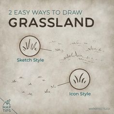 the diagram shows how to draw grassland in two easy steps, including sketching and drawing