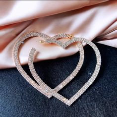 Initial Heart Necklace, Heart Hoop Earrings, Heart Crystal, Crystal Hoop Earrings, Luxury Diamonds, Rhinestone Heart, Earring Sale, Big Heart, Rhinestone Earrings