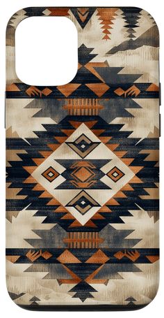 an iphone case that is designed to look like a native american pattern with orange, black and