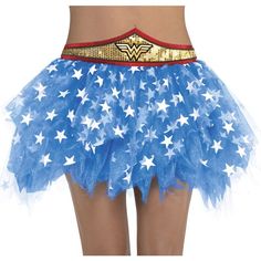 a women's wonder woman costume with stars on the bottom and underskirt