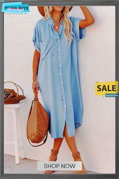 Rita Pocketed Tencel Button Down Midi Dress Spring Long Shirt Dress With Pockets, Long Shirt Dress With Pockets For Spring, Casual Button-up Midi Dress, Casual Long Shirt Dress With Pockets, Casual Button-up Maxi Dress With Pockets, Summer Button-up Maxi Dress With Pockets, Spring Midi Dress With Pockets, Long Shirt Dress With Button Closure For Spring, Casual Long Dress With Button Closure