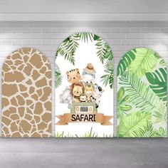 Giraffe Print Green Leaves Safari Jungle Theme Arch Backdrop Cover Wild One Arch Backdrop, Safari Background Jungle Theme, Jungle Theme Background, Jungle Theme Birthday Decoration, Decoracion Baby Shower Safari, Wild Safari Birthday Party, Safari Birthday Backdrop, Photo Wall Background, Safari Backdrop