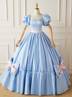 Princess Style Blue Ball Gown For Formal Occasions, Blue Dress For Spring Quinceanera, Blue Dress For Quinceanera In Spring, Light Blue Fitted Bodice Ball Gown For Banquet, Blue Princess Ball Gown With Fitted Bodice, Blue Ball Gown For Debutante Ball In Spring, Puffy White Blue Dresses, Spring Blue Ball Gown For Debutante Ball, Blue Spring Ball Gown For Debutante Ball