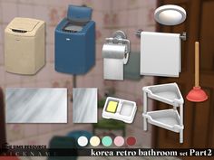 various bathroom items are arranged on the wall in this image, including tissue dispenser, toilet paper holder, and trash canister