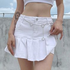 Color: white, Size: S High Waist Jeans Shorts, Stylish Denim Skirt, Y2k Denim Skirt, Denim Pleated Skirt, Preppy Mode, Harajuku Punk, Goth Vintage, Mini Pleated Skirt, Y2k Denim