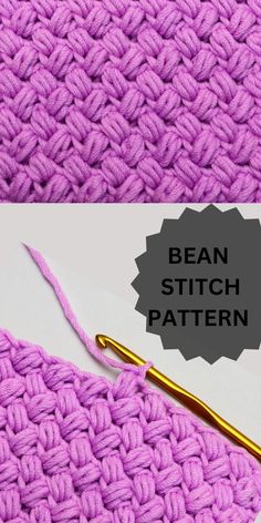 crochet bean stitch tutorial Modern Haken, Crochet Blanket Stitch Pattern, Puff Stitch Crochet, Different Crochet Stitches, Modern Crochet Blanket, Bean Stitch, Crochet Stitches For Blankets, Crochet Stitches Free, Easy Crochet Blanket