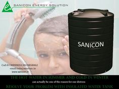 an advertisement for sanicon water in summer and cold winter, with the image of a woman holding a shower head