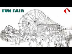 Fun Fair Drawing| Baisakhi Mela Scenary |step by step Tutorial - YouTube Baishakhi Mela Drawing, Boishakhi Mela Drawing, Mela Painting, Fun Fair Drawing, Mela Drawing, Scene Drawing, Sketch Videos, Architecture Sketchbook, Fun Fair