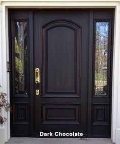 a black front door with the words dark chocolate on it