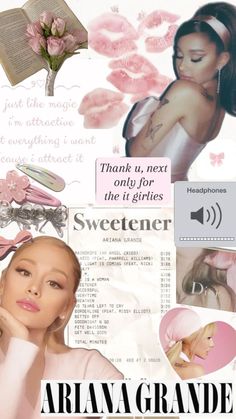 a collage with pink flowers, hair clips and an open book in the background