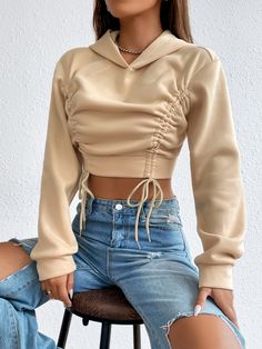 Drawstring Hem HoodieI discovered amazing products on SHEIN.com, come check them out! Women Sweatshirts, Chic Outfit, Cute Simple Outfits, Really Cute Outfits, Teenage Fashion Outfits, Teen Fashion Outfits, Upcycle Clothes, Outfits Casuales, Cropped Hoodie