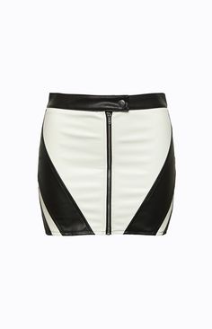 * Black and White PU Mini Skirt 
 * 
 
 * HOW TO STYLE: 
 * Look fierce and bold in our edgy contrast mini skirt (), perfect for your next festival (). Let this piece be the centre of attention with a white top () and black boots. 
 * 
 
 * FEATURES: 
 * Low waist style 
 * Mini length 
 * Mid-weight PU material 
 * Button closure at waist 
 * Centre front zip 
 * Slight stretch Chic Fitted Color Block Skirt, Fitted Color Block Mini Skirt, Color Block Fitted Mini Skirt, Low Waist Mini Skirt, Prom Midi Dress, 60's Dress, Summer Playsuit, Sweater Crop, Strapless Tops