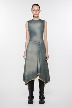 Demin sleeveless dress - Mid Blue Streetwear Dress, Sleeveless Denim Dress, Irregular Hem, Buckle Boots, Denim Details, Mid Dresses, Woven Dress, Leather Buckle, Clothes Collection