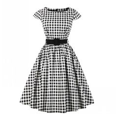 Summer Retro 50's Black and White Plaid Dress – A Lark And A Lady Single Piece Dress, Vestidos Retro, Robes Vintage, Retro Vintage Dresses, Queen Dress, Neckline Dress, Plus Size Vintage, Drag Queens, Vestidos Vintage