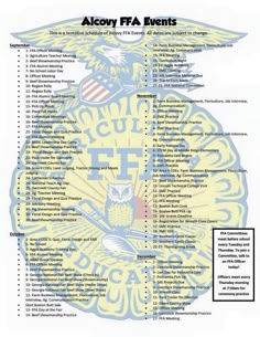 the alcoy fa events list is shown in blue and yellow with an eagle on it