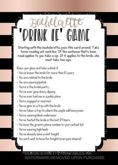 a pink and black striped frame with the words bachelor drink it game written in cursive font