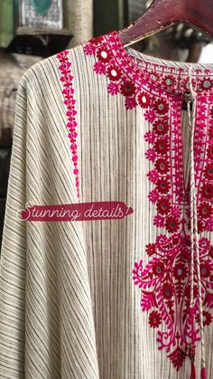 Aarong Bangladesh Kurti, Minimal Embroidery Design Kurta, Hand Embroidery Designs For Suits, Simple Dress Casual, Embroidery Fashion Detail, Hand Embroidery Dress, Simple Kurta Designs, Trendy Shirt Designs