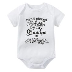 Includes: OnesieMaterial: Cotton Gender: Boys & GirlsPattern: Letters, Angel Wings, HaloSleeve Length: ShortSummary: Baby Toddler Short Sleeve Hand Picked for Earth By My Grandpa in Heaven Remembrance Grief Onesie