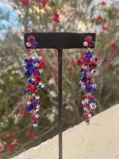 red white and blue earrings Blue Patriotic Drop Earrings, Patriotic Blue Drop Earrings, Patriotic Blue Dangle Jewelry, Patriotic Blue Earrings For Party, Red Dangle Earrings For 4th Of July, Red Patriotic Jewelry For Party, Patriotic Red Drop Earrings, Patriotic Red Jewelry For Party, 4th Of July Blue Drop Earrings