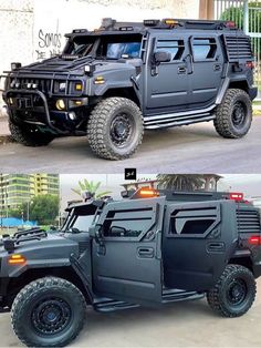 two pictures of an armored vehicle with lights on and the same one in different colors