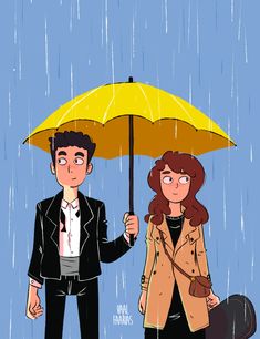 a man and woman standing under an umbrella in the rain