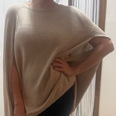 New With Original Tags Cozy Batwing Sleeve Top, Oversized Casual Cape Top, Oversized Cape Top In Casual Style, Casual Cape-style Top, Oversized Long Sleeve Beige Cape, Casual Beige Long Sleeve Cape, One Size Cape Top For Winter, Oversized Winter Cape Top, Beige One Size Batwing Sleeve Tops