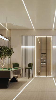 the interior of a modern office with pool table and chairs