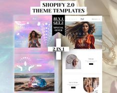 the shopify 2 0 theme template is displayed in multiple colors and sizes, including pinks