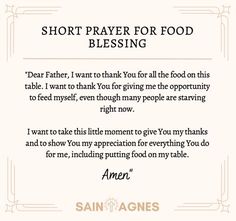 a poem written by saint agness about prayer for food and the word,'short prayer for food blessing '