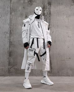 Helmet Cyberpunk, Fabric Of The Universe, Techwear Jacket, Futuristic Helmet, Visual Library, Nova Fashion, Clothing Reference, White Windbreaker