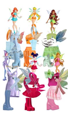 several different types of paper dolls are arranged in the shape of fairy wings and dresses