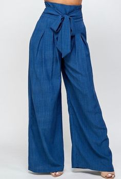 These are solid blue, wide leg pants * High Waisted *side zipper *waist belt attached *pockets  *100% polyester    Can be dressed up or down.  Snug fit. If hippy size up.  Message me any questions. I'll be happy to answer them. :) Blue Wide Leg Pants, Wide Leg Pants High Waisted, Wineries Outfit, Paperbag Pants, Pants High Waisted, Waist Belt, Waist Tie, Trousers Women, Snug Fit