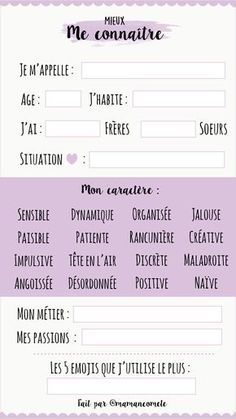 a purple and white checklist with the words me connaiire written in french