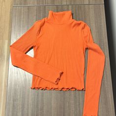 Very Cute Velma Vibes Turtle Neck Sweater From Forever 21(Some Gray Stains On The Sleeves Barely Noticeable And Can Be Washed Out) Used It In A Halloween Costume But Never Worn Since Then Fitted Orange Solid Color Top, Trendy Orange Long Sleeve Top, Trendy Long Sleeve Orange Top, Trendy Orange Winter Tops, Trendy Orange Fall Tops, Fitted Orange Winter Tops, Forever 21 Ribbed Tops For Winter, Fitted Ribbed Tops From Forever 21, Trendy Ribbed Tops From Forever 21