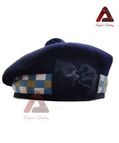 Scottish military headwear Navy Blue Dark Wool Balmoral bonnet Hat With Tan Blue and White Diced Tam o' Shanter Kilt caps Bonnet Caps Celtic Hat. Our Diced Balmoral are made of 100% Navy Blue Dark wool. Equally appreciated by men and women.  Costume Caps Sizes And orders of Different Wool Colors And Matching Diced Order Are Very Welcome.  This Handmade Fully Lined Balmoral with 2 straight hanging black polyester strips is an essential accessory to your parade outfit or family tartan kilts. Glengarry & Balmorals Caps Badges and Hackles are available in wide range of selection. Please measure your head and consult the chart below. Use a soft, flexible tape measure and measure around your head just above the ears. Measure comfortably, not too tight. Fitted Blue Flat Cap, Navy Flat Cap For Winter, Blue Flat Cap - One Size Fits Most, Blue Flat Cap One Size Fits Most, Blue Flat Cap One Size, Blue Flat Cap Hat, Navy Flat Cap Hats, One Size Fits Most, Navy Flat Cap, One Size Fits Most, Navy Flat Cap Hats One Size