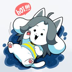 an image of a cartoon dog laying on its back with the caption hoo - i - temmie term hol undertale