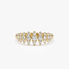 This 14K Solid Gold Marquise Illusion Round Diamond Ring showcases a distinctive horizontal cluster design. Crafted with precision, this half eternity ring exudes elegance and uniqueness. Perfect for special occasions, it enhances any ensemble with a sophisticated touch. An ideal birthday gift for women who love exquisite jewelry. ▶  Item Details * Made to Order. * Gold KT: 14K Solid Gold (also available in 18K & Platinum upon request) * Custom Gold Color: Rose Gold, Yellow Gold, White Gold * Ro Ring Unique Design, Half Eternity Ring Diamond, Diamond Rings Design, Round Diamond Ring, Half Eternity Ring, Ruby Jewelry, Eternity Ring Diamond, Emerald Jewelry, Diamond Fashion