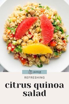 Ready in under 30 minutes, this satisfying quinoa salad gets a burst of flavor from bright winter citrus. Make ahead and enjoy for lunch all week! https://www.stetted.com/sweet-on-texas-grapefruit/ Dry Chickpeas, Vinegar And Honey, Serrano Pepper, Dinner Side Dishes, Dinner Sides, Dinner Appetizers, Light Dinner, Festive Treats, White Wine Vinegar