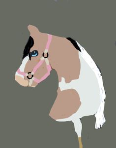 a brown and white horse with a pink bridle on it's head