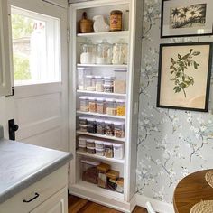 the pantry is stocked with all kinds of food