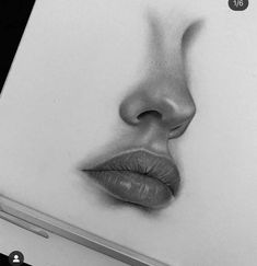 a pencil drawing of a woman's face with her eyes closed and lips slightly open