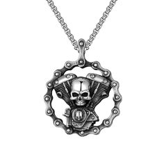 PRICES MAY VARY. Brand:Zhubobo Type:Necklace Style:Chain,Pendant Theme:Biker Metal:Stainless Steel  Brand: Zhubobo Metal (Pendant): 316L Stainless Steel Metal (Chain): 316L Stainless Steel Pendant Size: 50.6mm*40.6mm Chain length: 60cm Total Weight: 49.4g   
 We offer high quality rings and necklaces, We use GENUINE 316L Stainless Steel as material,The 316L stainless steel do not suffer corrosion,tarnish or rust when expose in wet enviroment, it is one of the best metal when choosing rust resist Biker Chain, Motorcycle Chain, Skull Pendant Necklace, Necklace Men, Mens Jewelry Necklace, Skull Pendant, Unisex Accessories, Alternative Rock, Stainless Steel Pendant