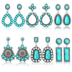 PRICES MAY VARY. Nice Combination Set: the package comes with 6 pairs of western turquoise oval earrings, available in different styles, sufficient quantity and variety of styles can meet your need to wear and match Details of Size: turquoise jewelry has 6 styles, which measure about 2.2 x 0.59 inches, 1.97 x 0.79 inches, 1.77 x 0.59 inches, 2.2 x 1.18 inches, 2.2 x 1.18 inches, 1.97 x 0.98 inches, delicate craftsmanship and eye catching, bring you nice wearing feelings Elegant Accessories: west Wood Teardrop Earrings, Long Turquoise Earrings, Turquoise Jewelry Western, Boho Cowboy, Boho Cowgirl, Dangle Earrings Boho, Turquoise Stud Earrings, Turquoise Drop Earrings, Western Earrings